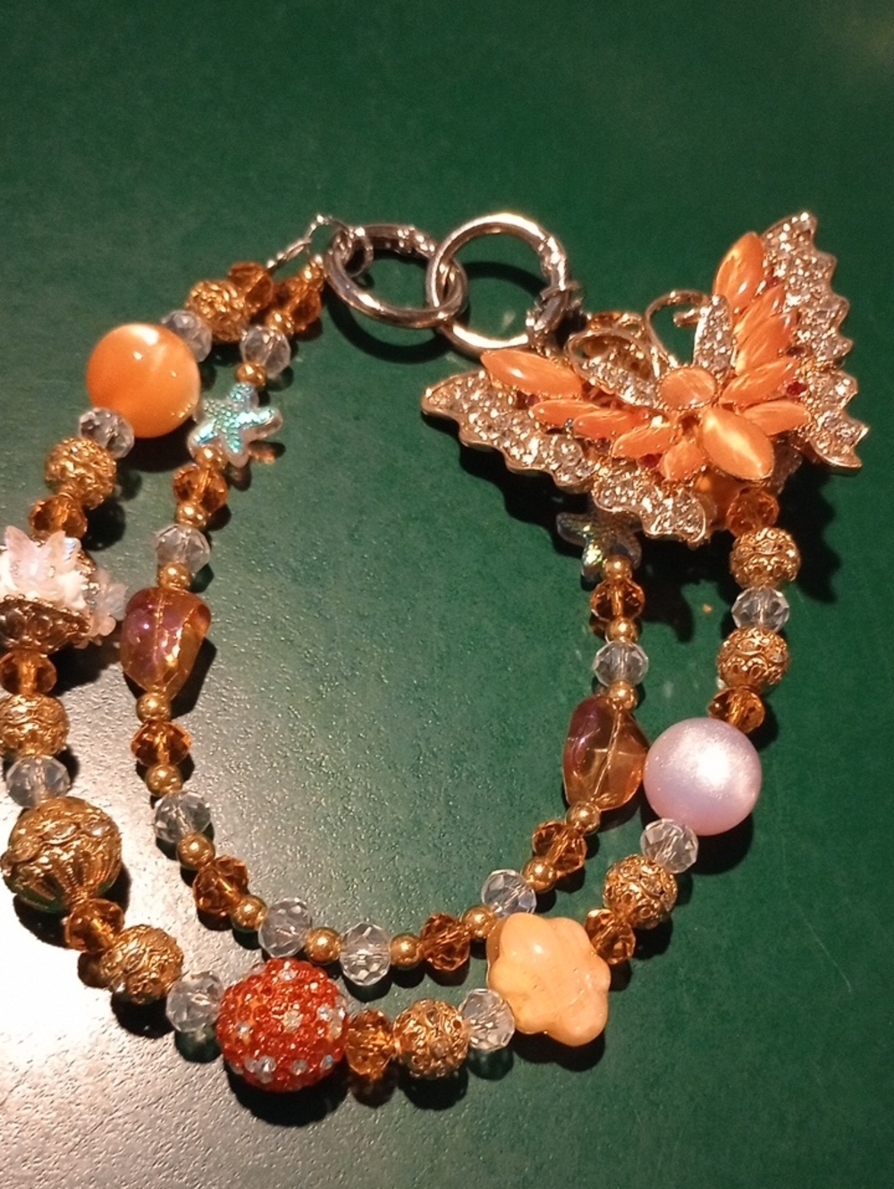 Butterfly Charm Crystal Beaded Bag Chain -  Phone Chain Orange & Gold
